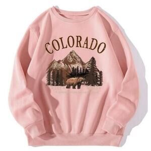 NWOT SHEIN Pink Colorado Mountain Graphic Sweatshirt Fleece Lined Size Large
